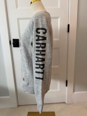 Carhartt Light Heather Gray Crewneck with Black Sleeve Logo